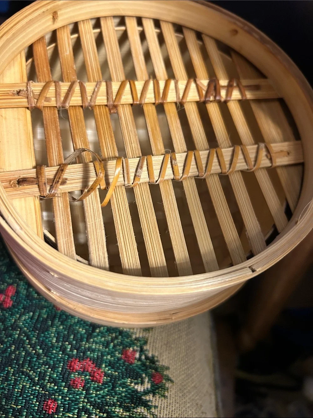 Handwoven Asian Bamboo Mini Single Vegetable Steamer Basket Natural Tan